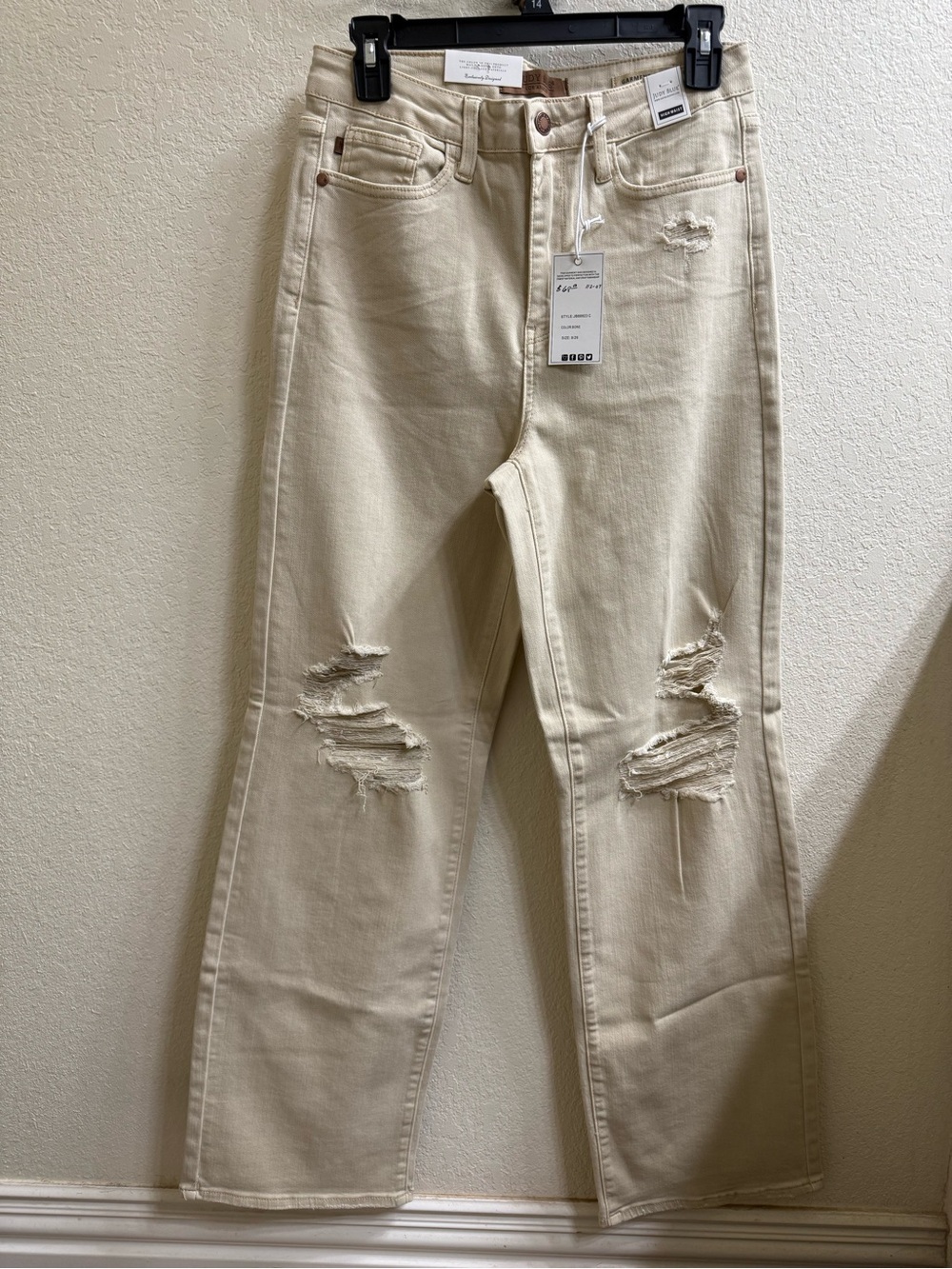 Judy Blue High-Rise Distressed Cream (Bone) Straight Jeans